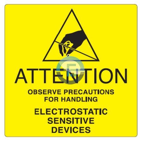 ESD Yellow Labels 51×51mm Removable Acrylic Adhesive 500/Roll Ø 76.4mm – Eurostat
